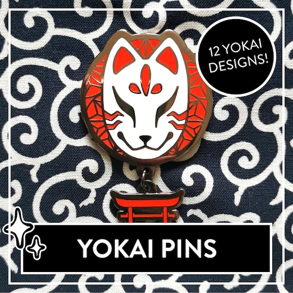 Myunas Japanische Yōkai Hard Enamel Anhänger Pins – Pins mit modern-traditionellem, japanischen Design