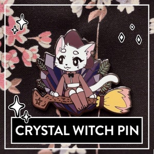 Myuna&#39;s Crystal Witch Pin - Little Witch Acatemia Cat Witch Pins - Cute Cat Witch talismans, Kawaii Witchy Occult Hard Enamel Pins
