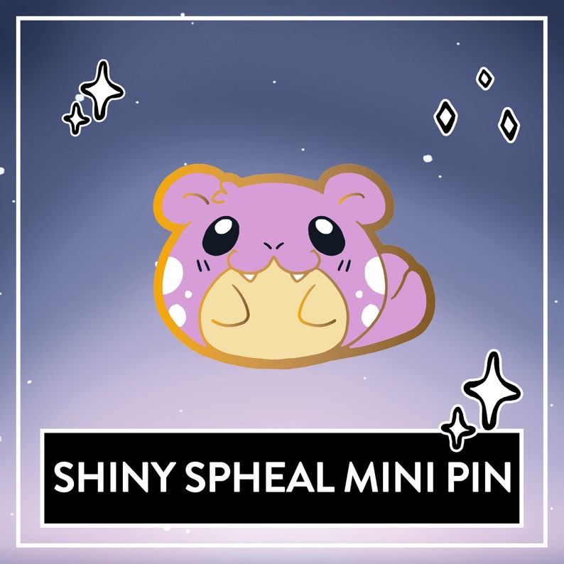 May include: Shiny purple and white Spheal mini pin with a gold outline. The pin is against a purple and blue gradient background with white stars.