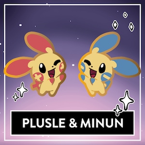 Harde emaille pin Plusle & Minun - schattige tweelingmuis fanart pin (glanzend/normaal)