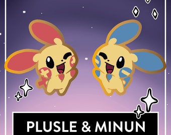 Plusle & Minun Hard Enamel Pin - Cute Twin Mouse Fanart Pin (Shiny/Normal)