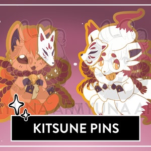Vulpix & Hisui Zorua Kitsune Version, Kitsune Mask Pins, Japan inspired fox pin