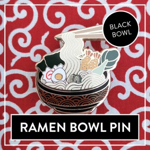 Myuna's Black Ramen Bowl Pin – Cute Japanese Culture Hard Enamel Pin for Ramen & Noodle Soup Lovers