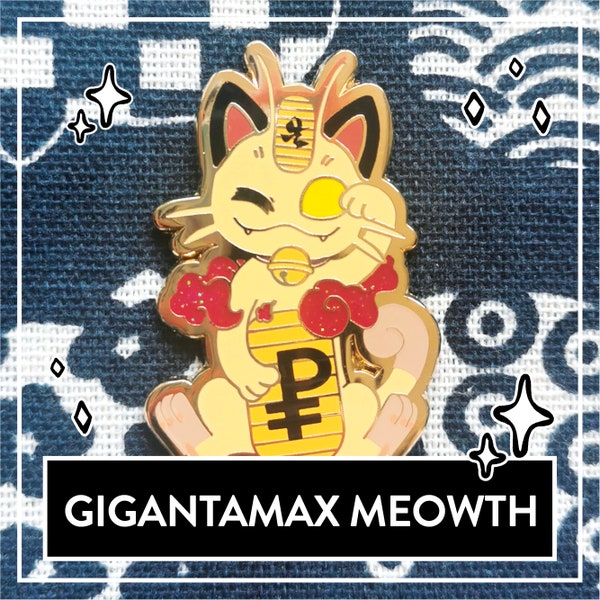 Pokemon Gigadynamax Mauzi Pin mit Glitter Effekt - Süßer Mauzi Lucky Cat Winkekatze Glückskatze Glitzer Hard Enamel Pin