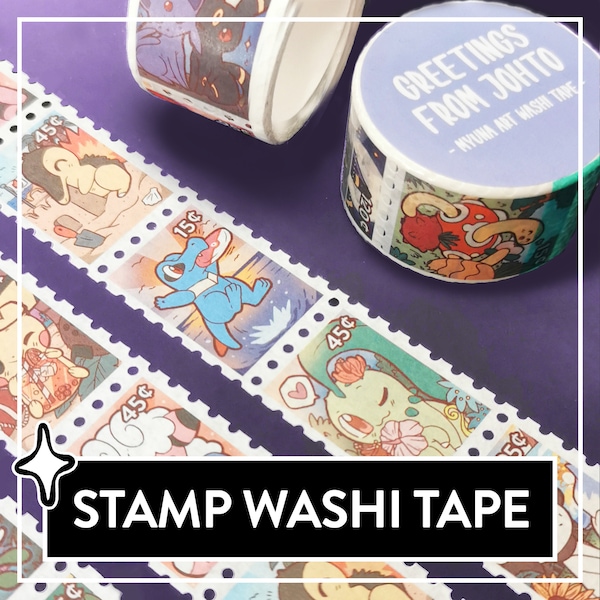 Süßes Pokemon Stamp Washi Tape "Greetings from Johto" - niedliches Washi zum Dekorieren von Scrapbooks & mehr