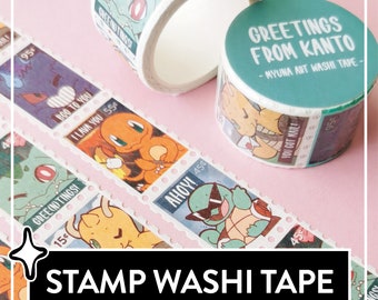 Süßes Pokemon Stamp Washi Tape "Greetings from Kanto" - niedliches Washi zum Dekorieren von Scrapbooks & mehr
