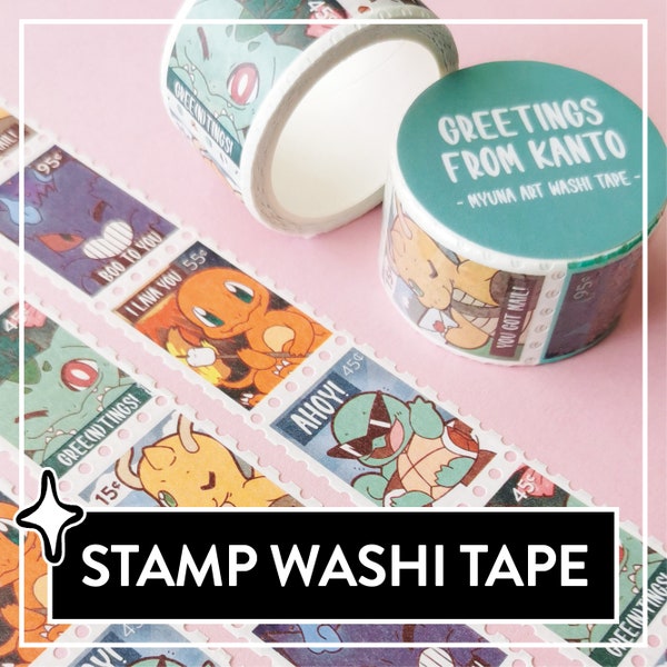 Süßes Pokemon Stamp Washi Tape "Greetings from Kanto" - niedliches Washi zum Dekorieren von Scrapbooks & mehr