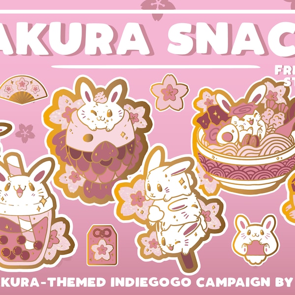 Sakura Snacks - Hanami cherry blossom themed cute bunny pins with beautiful pearlescent details