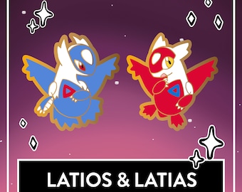 Pin de esmalte duro de Latios y Latias: un lindo pin legendario de fan art (brillante/normal)