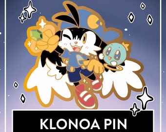 PREORDER Klonoa & Huepow Hard Enamel Pin - Cute Gaming Fanart Retro Pin