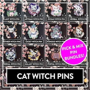 Myuna&#39;s Little Witch Acatemia Cat Witch Pins - Pick & Mix cute Cat Witch talismans pin bundles, Kawaii Witchy Occult Hard Enamel Pins