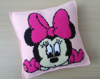 Crochet Minnie Mouse Pillow Case, Handmade Minnie Pillow Case, Crochet Pillow Case, Minnie Mouse, Minnie Mouse Pillow Case