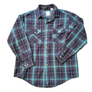 80&#39;s Vintage Plaid Button Down Shirt Size L Unisex
