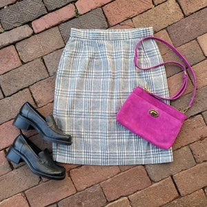 80&#39;s Vintage Wool Blend Fully Lined Houndstooth Patterned Skirt Label Size 10 Waist 29 Inches