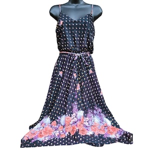 70&#39;s Vintage Floral Spaghetti Strap Handkerchief Hem Sundress Size S Jr&#39;s 5/6