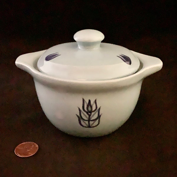 Retro Cronin Pottery Blue Tulip Ramekin Mid-Century Modern Individual Casserole Cameron Clay Mid Mod Motif MCM Serve Ware 1950s American USA