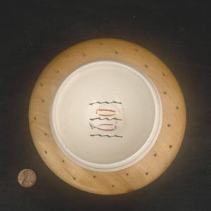 Mid-Century Modern Appetizer Bowl: Japan Melmac, Wood Ring, Fish Theme