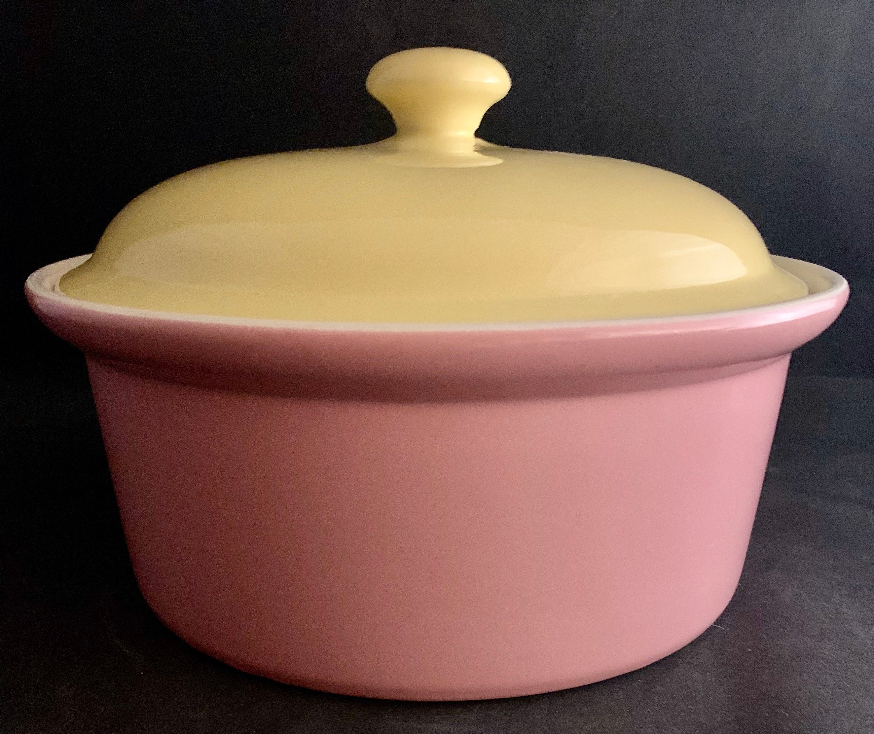 Vintage Hall Pottery Ovenware Casserole Dish Pink With Yellow Etsy