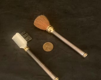 Vintage Metal Handle Makeup Brush Set, 1940s Vanity, USA