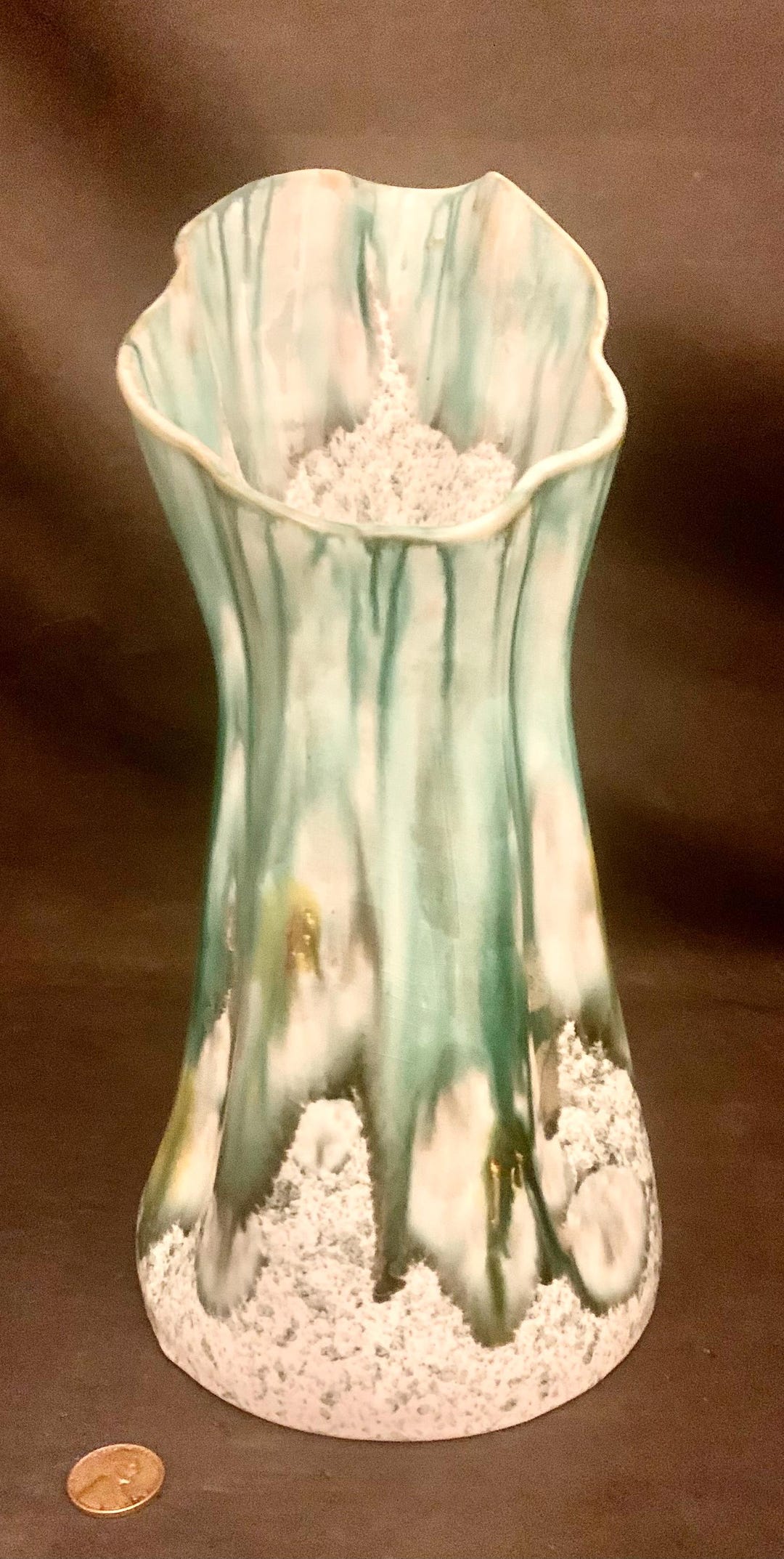 Italian Large Art Pottery Drip Glaze Vase Hand Painted Turquoise and ...