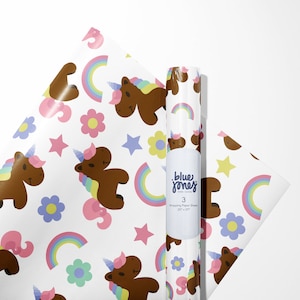 Brown Unicorn Girl Power Luxury Birthday Wrapping Paper - Unicorn Party Theme Gift Wrap Sheets, Girls Decor Wall Prints