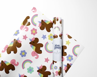 Brown Unicorn Girl Power Luxury Birthday Wrapping Paper - Unicorn Party Theme Gift Wrap Sheets, Girls Decor Wall Prints