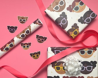 Black Girl Power Luxury Birthday Wrapping Paper - African American Kids Party Gift Wrap Sheets, Multicultural, Empowering Girls,