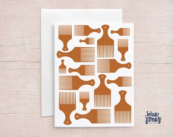 Afro Pick Hair Comb Greeting Card, Birthday Card