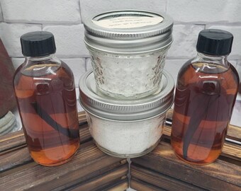 Gourmet or traditional Vanilla Extract 4oz & Gourmet Vanilla Bean Sugar 6oz/3oz