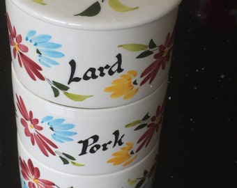 Toni Raymond Vintage Stacking Fat jars, Lard, Beef and Pork