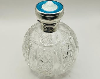 Butelka na perfumy Levi & Salaman ze srebra i szkła ciętego z emalią, z puncą probierczą, Birmingham 1917