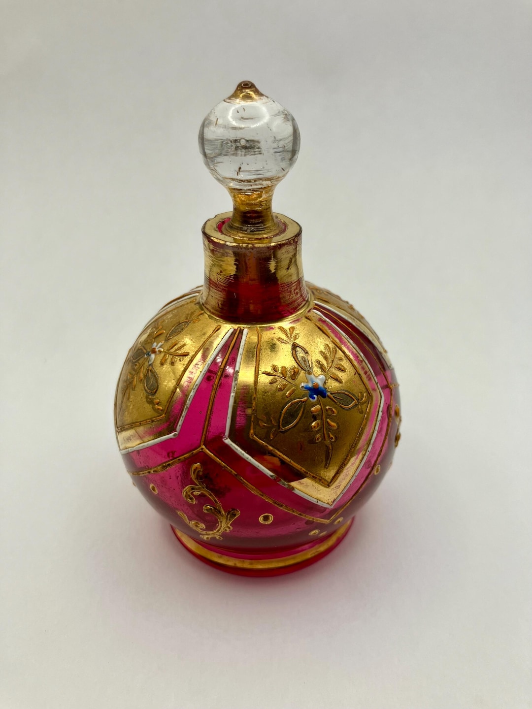 Antique Moser Enamel & Gold Gilt Cranberry Glass Perfume Bottle Circa 1880’s - Etsy