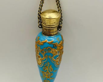 Antyczny turkusowy flakon perfum Moser z około 1880 roku