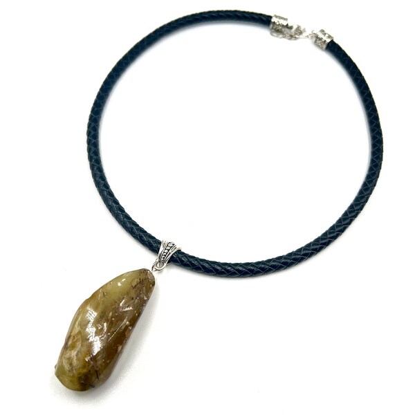 Handcrafted Big shinny Amber Pendant. This Stunning Pendant with Unique Shape and Natural Beauty perfect Gift. Green - milky color