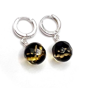 Baltic Amber Earrings with Silver Clasp - green color faceted shinny round bead drop Earrings beautiful accessory for ladies - perfect gift.