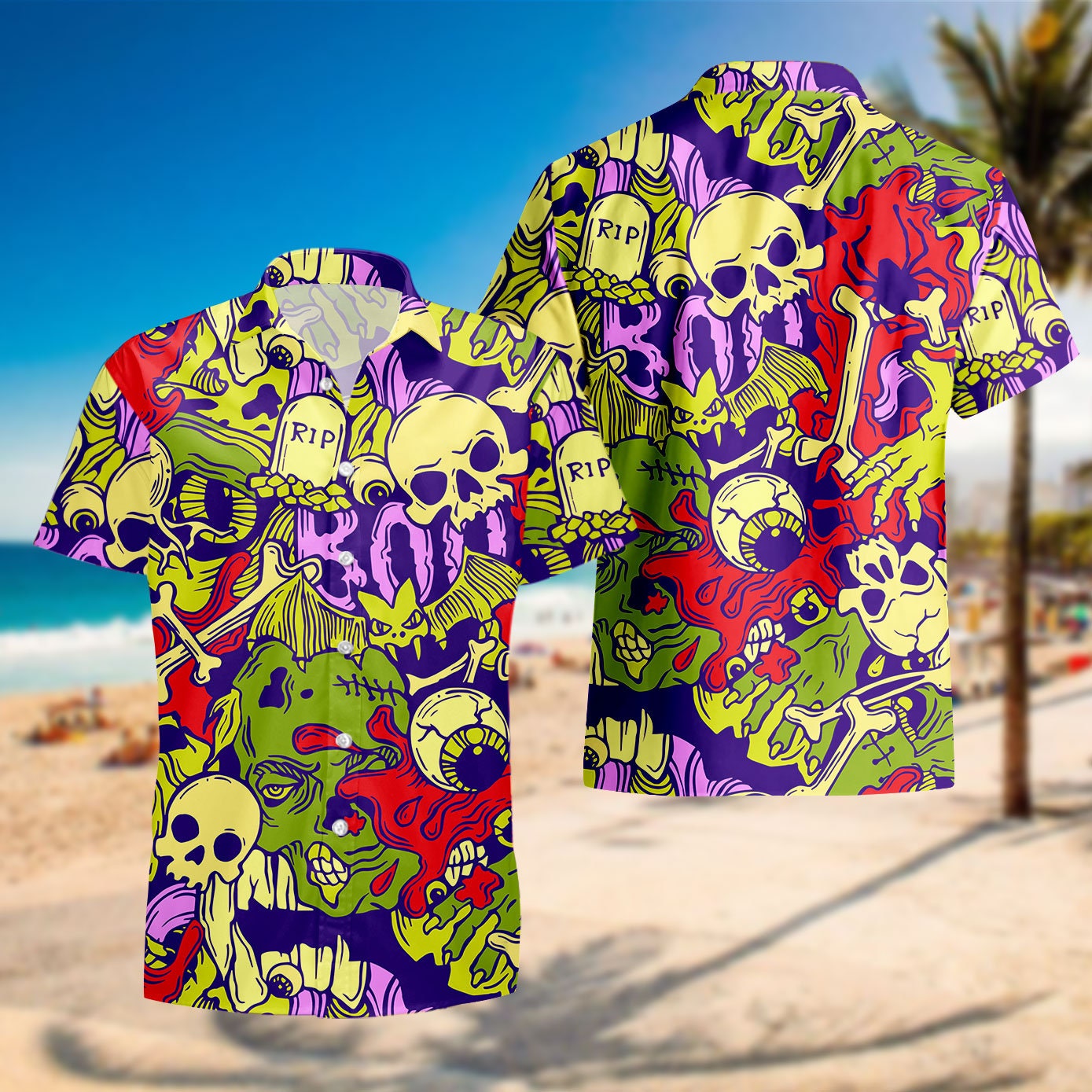 Discover Hippie Colorful Halloween Hawaiian Shirt, Scary Skull Hawaiian Shirt