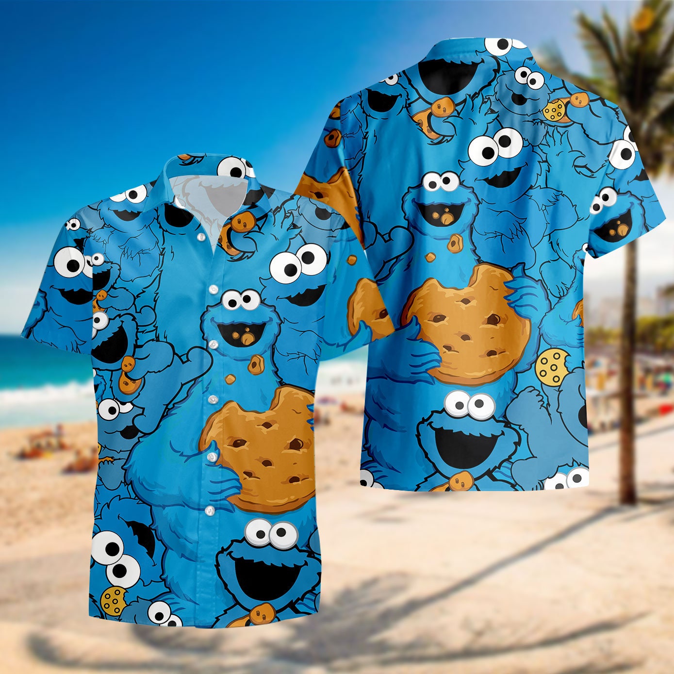 Cookie Monster Hawaiian Shirt, Cartoon T-Shirt