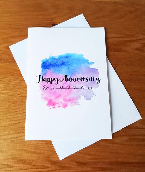 Happy Anniversary Card Watercolour Card Blue Purple Etsy