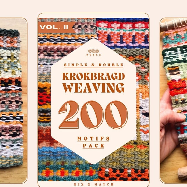 Krokbragd Ebook VOLUME II: Simple & Double Krokbragd weaving +200 motifs pack to mix and match for frame loom Downloadable digital PDF