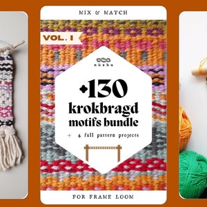 Krokbragd Ebook VOLUME I +130 motifs bundle to mix & match + 4 full pattern projects for frame loom weaving Downloadable PDF [ENGLISH]