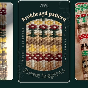 Krokbragd Bookmark woven on a frame loom - Forest inspired Pattern - Scandinavian weaving - Downloadable PDF  *ENGLISH*