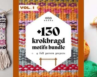 Krokbragd Ebook VOLUME I +130 motifs bundle to mix & match + 4 full pattern projects for frame loom weaving Downloadable PDF [ENGLISH]
