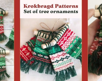 Krokbragd Christmas Patterns grids Set of 4 tree ornaments for frame loom Scandinavian weaving technique Downloadable Digital PDF