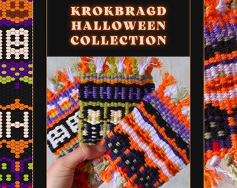 14 Halloween Krokbragd weaving motifs to mix and match on your frame loom - Scandinavian weaving - Downloadable PDF - Nushu Textiles