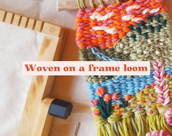 Landscape Online Weaving Class - Video tutorial + guide - Frame loom weaving + embroidery - By Nushu Textiles