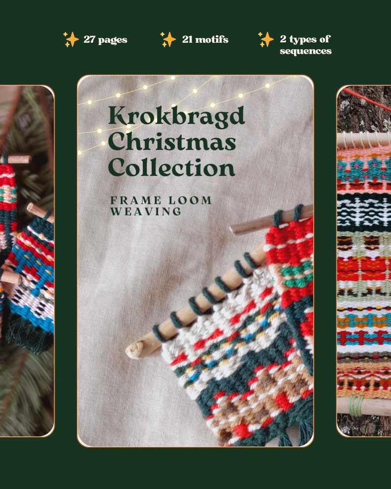 Krokbragd Christmas Collection 21 motifs to mix and match on a frame loom Scandinavian weaving Downloadable Digital PDF Nushu Textiles image 2