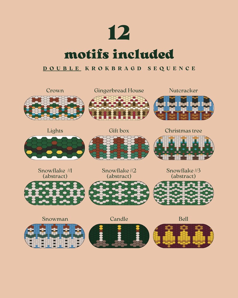 Krokbragd Christmas Collection 21 motifs to mix and match on a frame loom Scandinavian weaving Downloadable Digital PDF Nushu Textiles image 5