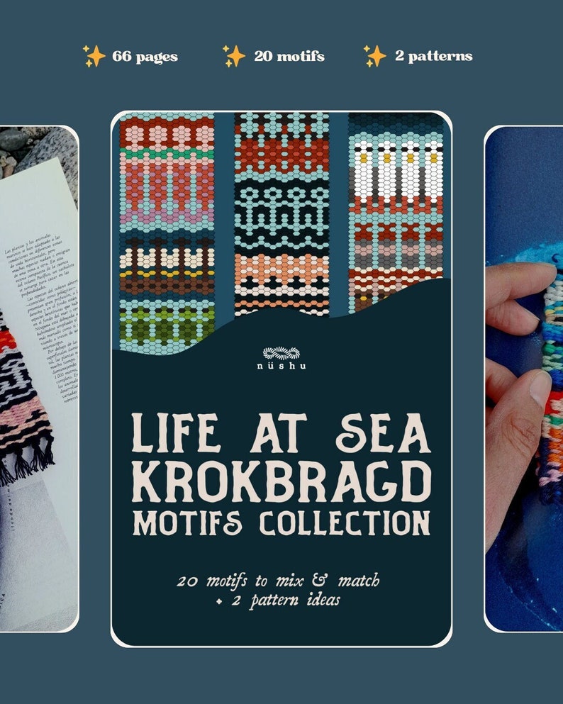 Krokbragd Motifs collection booklet: Life at Sea 20 motifs 2 patterns Downloadable PDF mini ebook English image 1