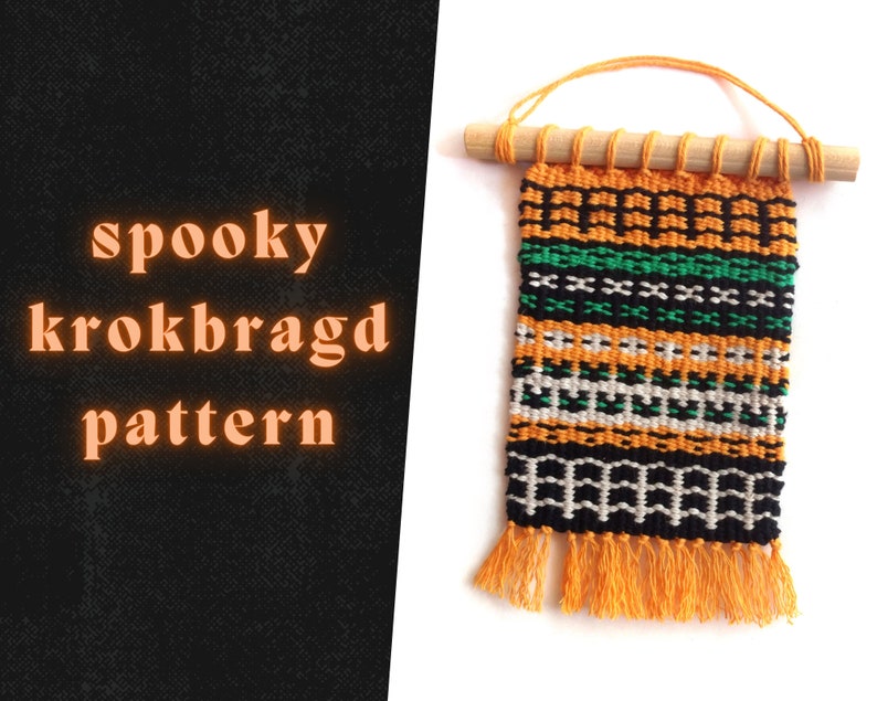 Halloween Krokbragd weaving pattern for frame loom Weave a spooky mini wall hanging Downloadable PDF Ebook image 2