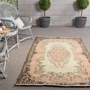 Vintage Rug, Area Rugs, Turkish Rug, Antique Rug, Rugs For Kitchen, 3.8x6.8 ft Brown Rug, Floral Oushak Rug, Turkish Area Rug,  10282